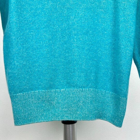 Sz M- J. Crew Italian Cashmere V-Neck 3/4 Sleeve Turquoise Slim Fit Knit Sweater - Picture 6 of 10